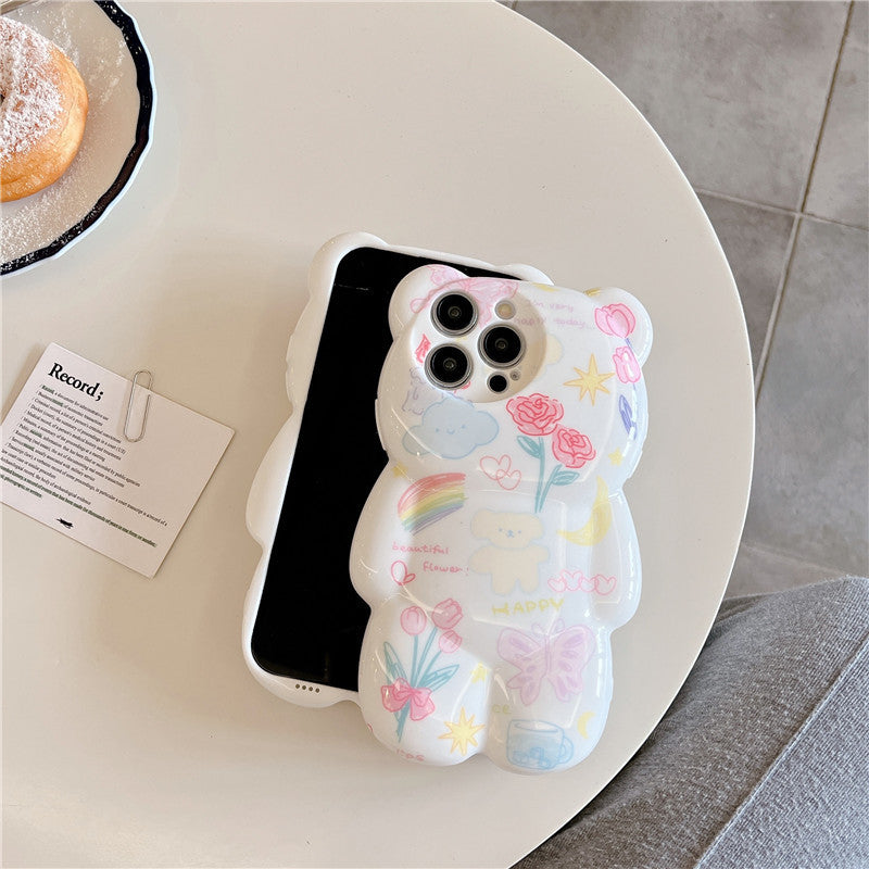 Cartoon Three-dimensional Small Flower Bear Phone Case All-inclusive