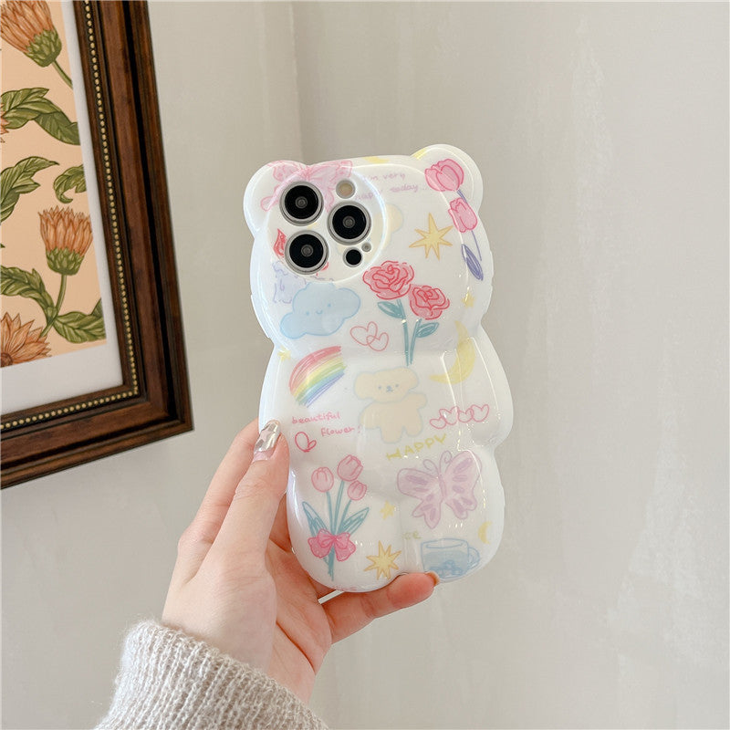 Cartoon Three-dimensional Small Flower Bear Phone Case All-inclusive