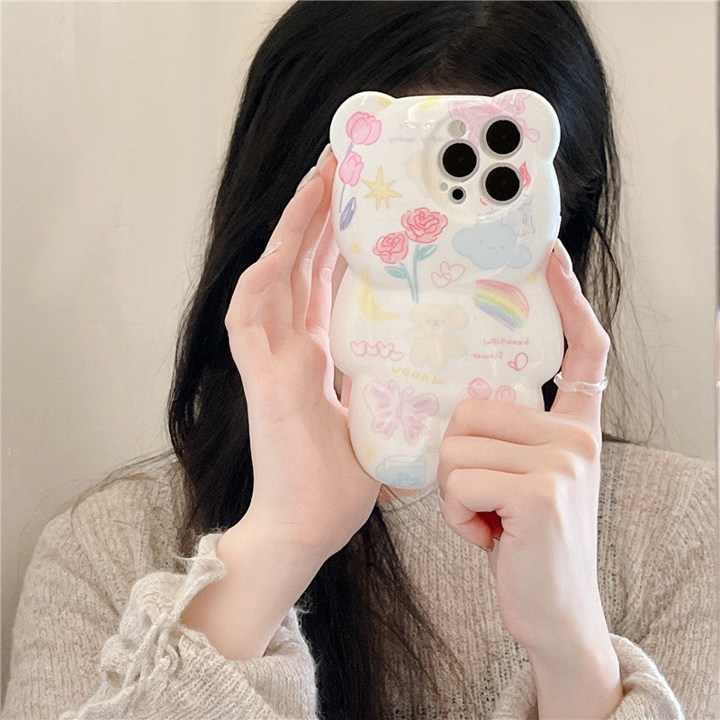 Cartoon Three-dimensional Small Flower Bear Phone Case All-inclusive