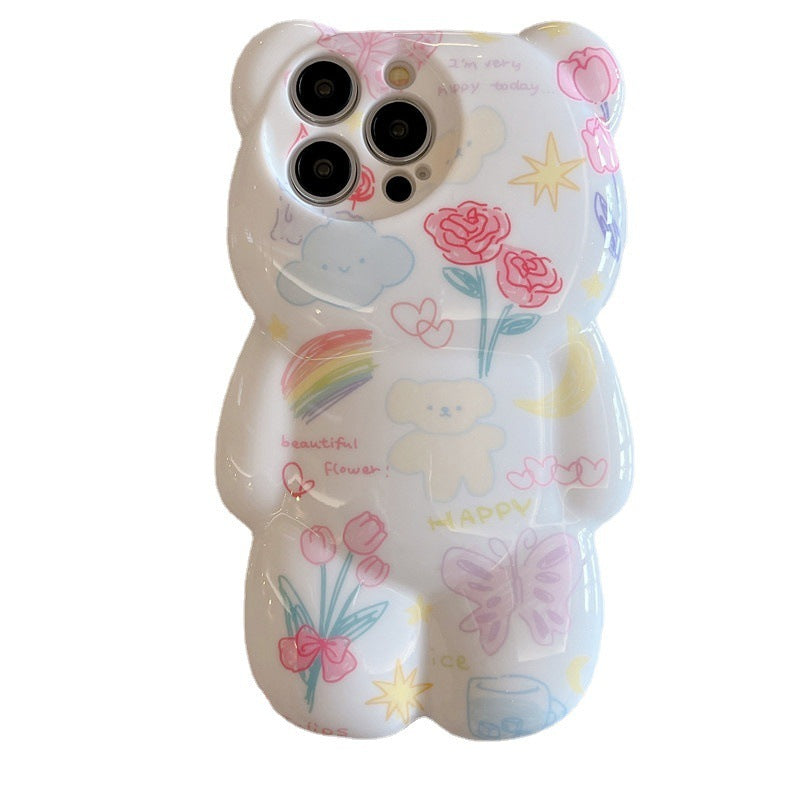 Cartoon Three-dimensional Small Flower Bear Phone Case All-inclusive